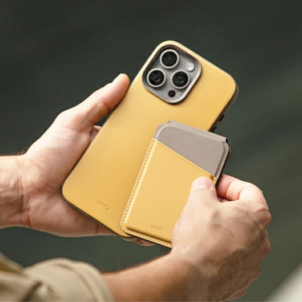 Knížkové pouzdro UNIQ Lyden DS RFID magnetic wallet with stand function canary yellow-flint grey