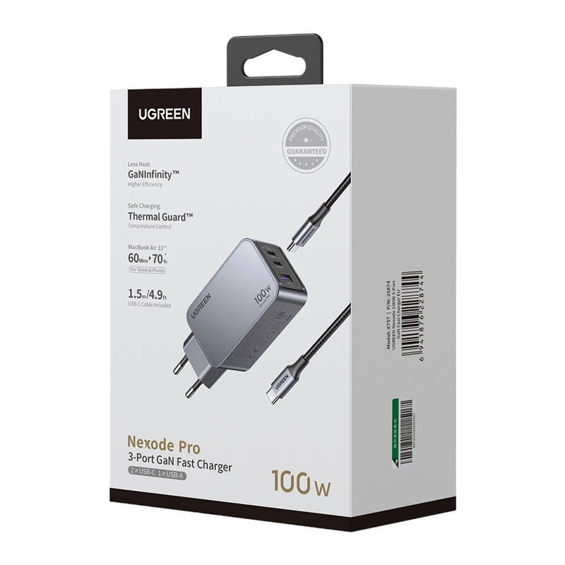 Síťová nabíječka UGREEN Nexode Pro  100W GaN USB-A, 2xUSB-C grey