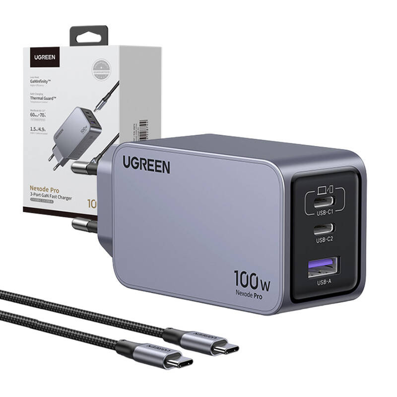 Síťová nabíječka UGREEN Nexode Pro  100W GaN USB-A, 2xUSB-C grey