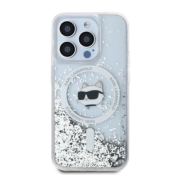 Kryt Karl Lagerfeld KLHMP13LLGCHSGH Apple iPhone 13 / 13 Pro hardcase Liquid Glitter Choupette Head Magsafe transparent