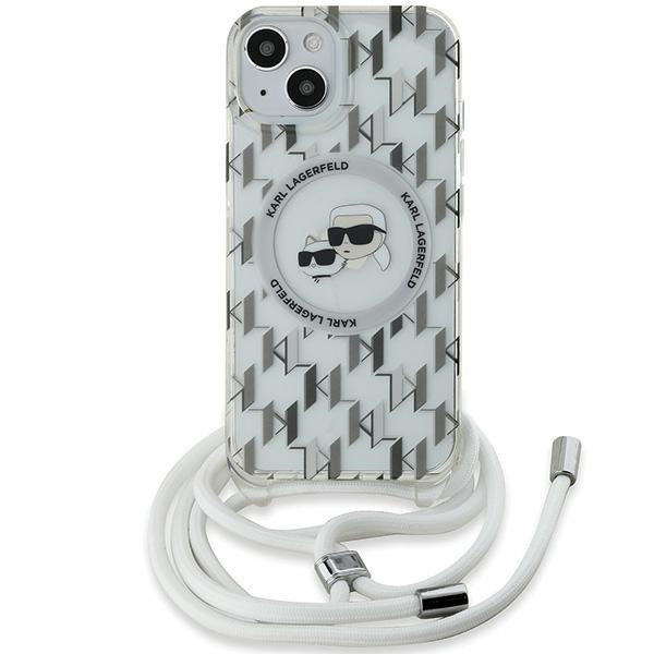 Kryt Karl Lagerfeld KLHMP15SHCKCKLCT Apple iPhone 15 / 14 / 13 hardcase IML Crossbody Monogram Karl & Choupette Head MagSafe transparent