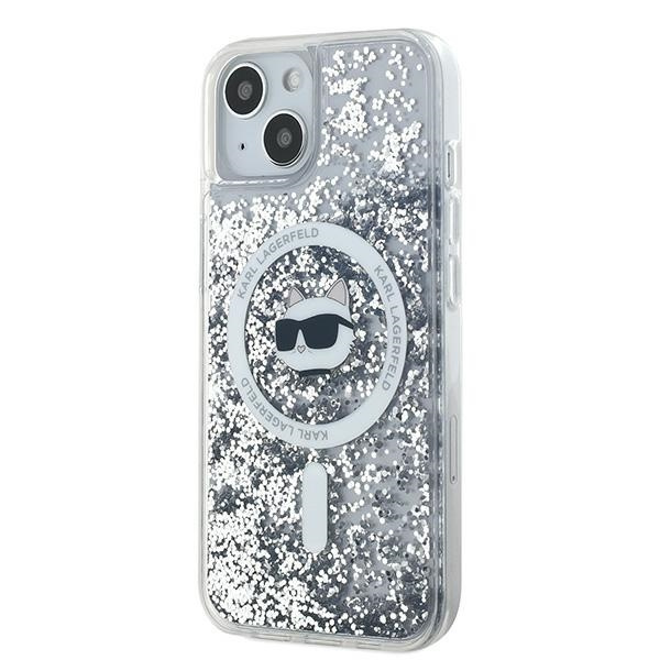Kryt Karl Lagerfeld KLHMP15SLGCHSGH Apple iPhone 15 / 14 / 13 hardcase Liquid Glitter Choupette Head Magsafe transparent