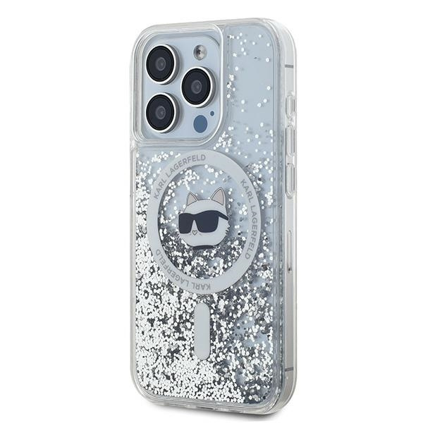Kryt Karl Lagerfeld KLHMP15XLGCHSGH Apple iPhone 15 Pro Max hardcase Liquid Glitter Choupette Head Magsafe transparent