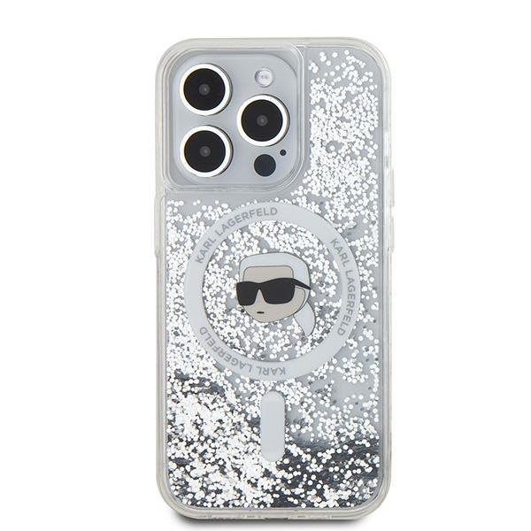 Kryt Karl Lagerfeld KLHMP15XLGKISGH Apple iPhone 15 Pro Max hardcase Liquid Glitter Karl Head Magsafe transparent