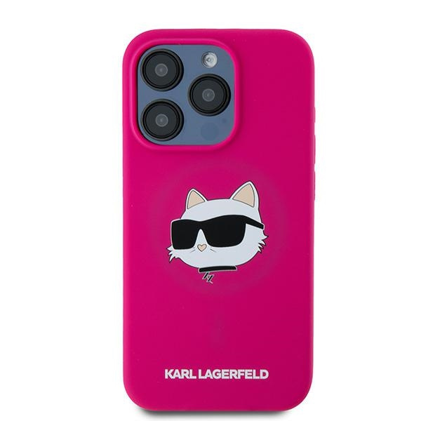 Kryt Karl Lagerfeld KLHMP15XSCHPPLF Apple iPhone 15 Pro Max hardcase Silicone Choupette Head MagSafe fuschia