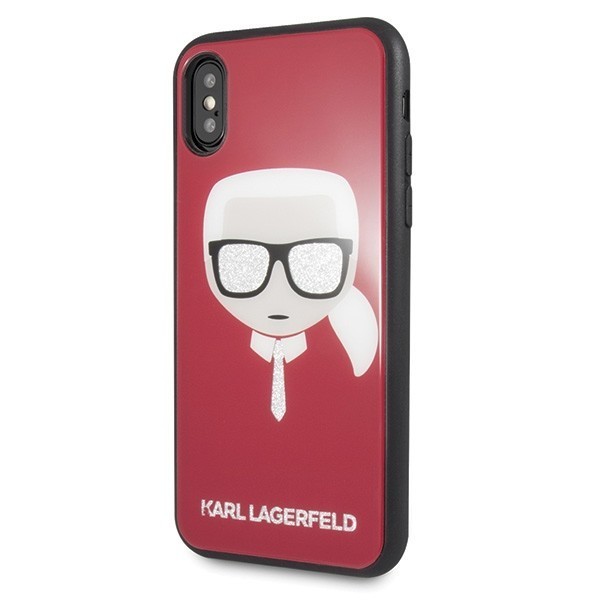 Kryt Karl Lagerfeld KLHCPXDLHRE iPhone X/Xs red Iconic Glitter Karl`s Head