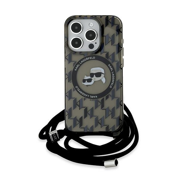 Kryt Karl Lagerfeld KLHMP15LHCKCKLCK Apple iPhone 15 Pro hardcase IML Crossbody Monogram Karl & Choupette Head MagSafe black