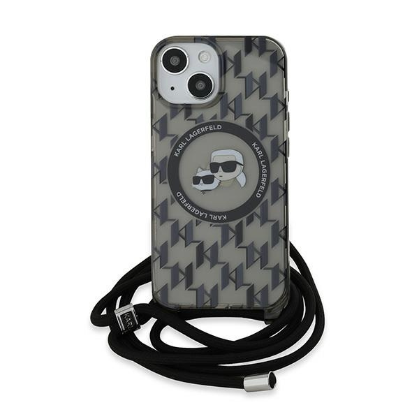Kryt Karl Lagerfeld KLHMP15SHCKCKLCK Apple iPhone 15 / 14 / 13 hardcase IML Crossbody Monogram Karl & Choupette Head MagSafe black
