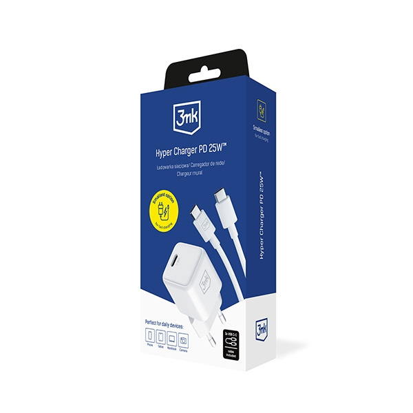 Síťová nabíječka 3MK Hyper Charger PD 25W white + USB-C / USB-C cable