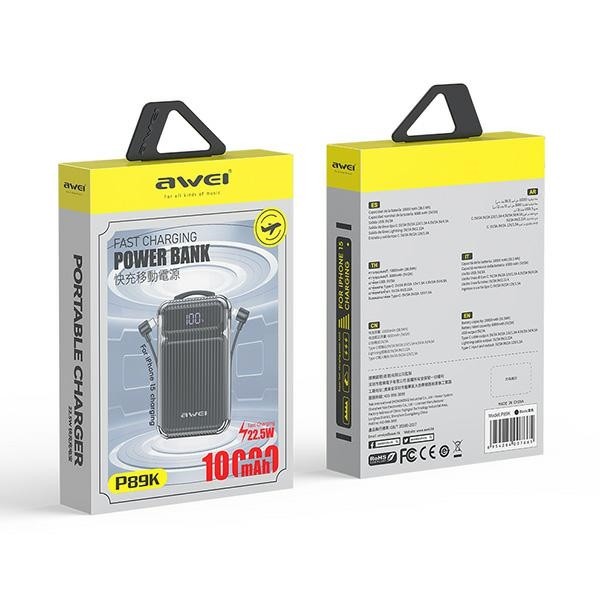 AWEI P89K powerbank 10000mAh 38,5W black + USB-C / Lightning cable