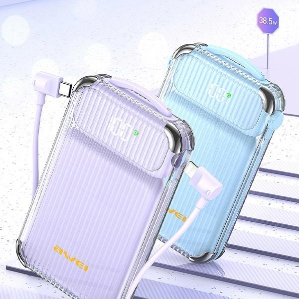 AWEI P89K powerbank 10000mAh 38,5W black + USB-C / Lightning cable