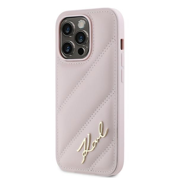 Kryt Karl Lagerfeld KLHCP14LPQDSMGP Apple iPhone 14 Pro hardcase Diagonal Quilted Script pink