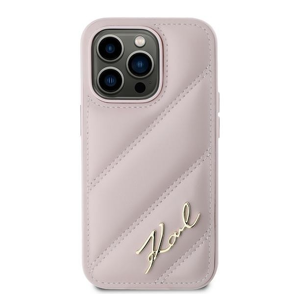 Kryt Karl Lagerfeld KLHCP14LPQDSMGP Apple iPhone 14 Pro hardcase Diagonal Quilted Script pink