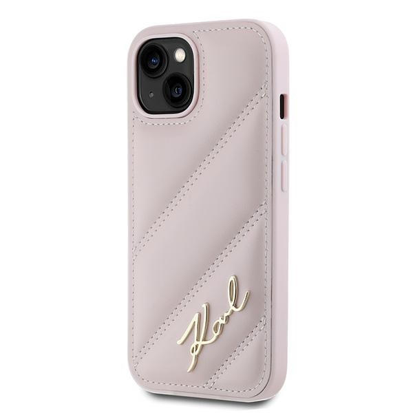 Kryt Karl Lagerfeld KLHCP14SPQDSMGP Apple iPhone 14 / 15 / 13 hardcase Diagonal Quilted Script pink