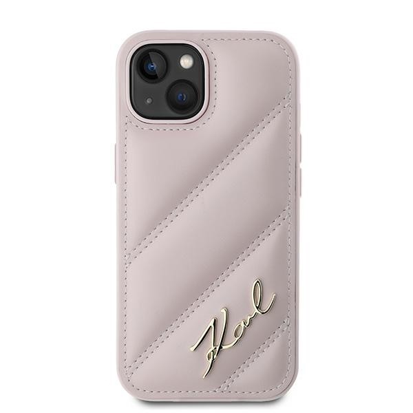 Kryt Karl Lagerfeld KLHCP14SPQDSMGP Apple iPhone 14 / 15 / 13 hardcase Diagonal Quilted Script pink