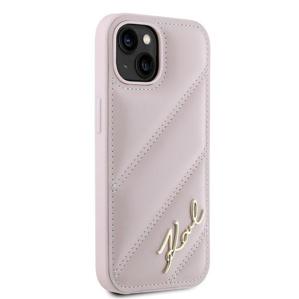 Kryt Karl Lagerfeld KLHCP14SPQDSMGP Apple iPhone 14 / 15 / 13 hardcase Diagonal Quilted Script pink