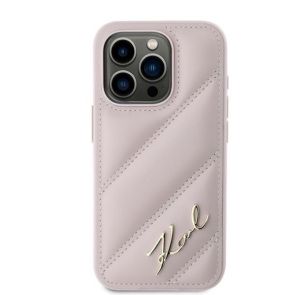 Kryt Karl Lagerfeld KLHCP15LPQDSMGP Apple iPhone 15 Pro hardcase Diagonal Quilted Script pink