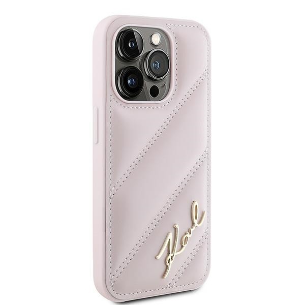 Kryt Karl Lagerfeld KLHCP15LPQDSMGP Apple iPhone 15 Pro hardcase Diagonal Quilted Script pink