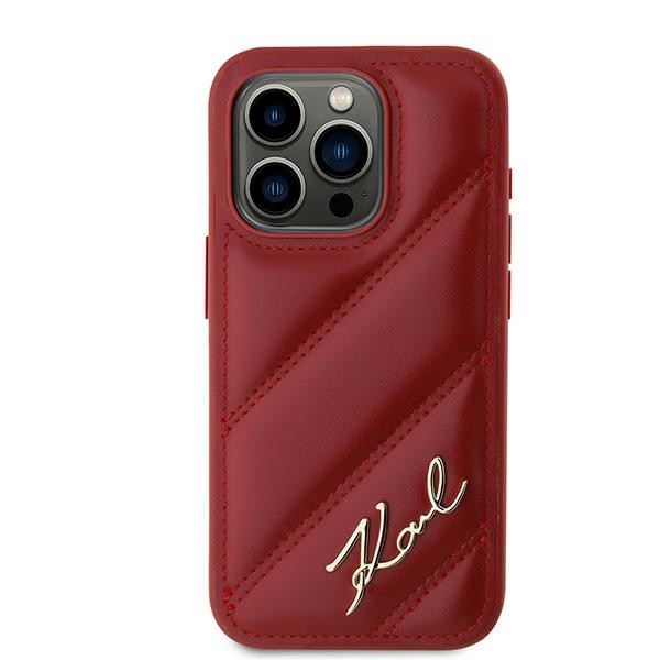 Kryt Karl Lagerfeld KLHCP15LPQDSMGR Apple iPhone 15 Pro hardcase Diagonal Quilted Script red