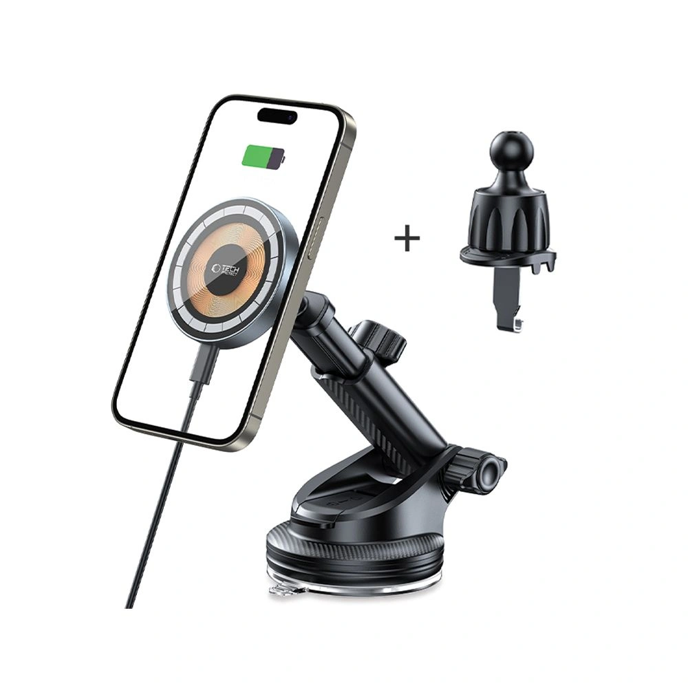 Kryt Car holder for grille / on window / on dashboard with 15W charger Tech-Protect MM15W-V5 Magnetic MagSafe Black