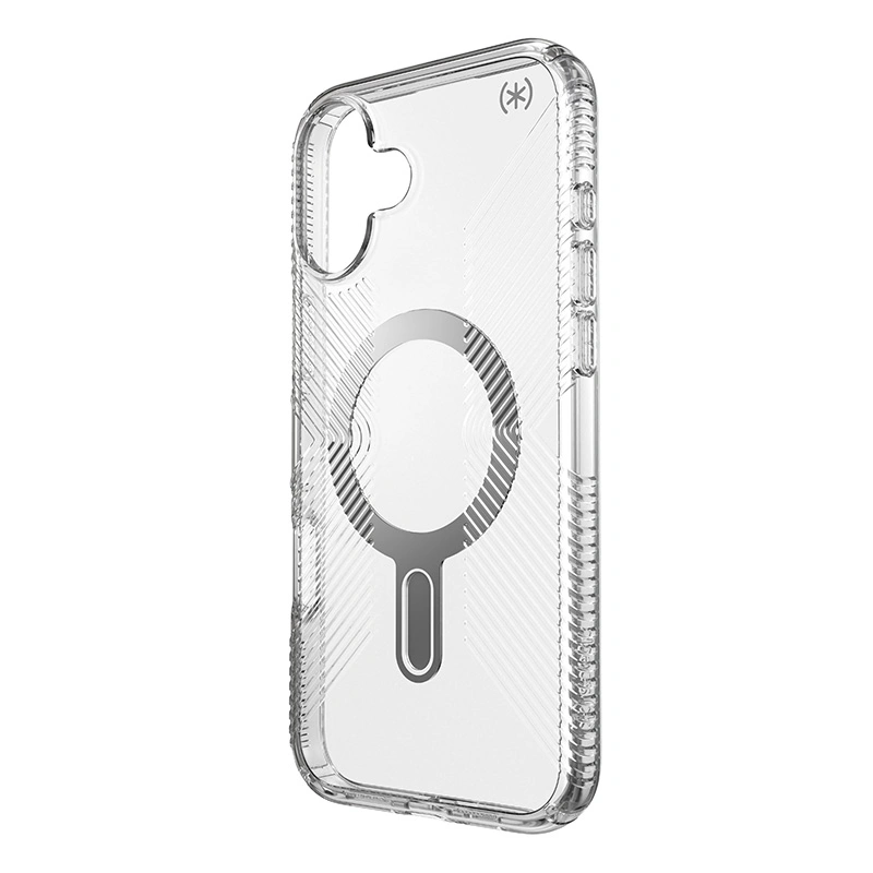 Kryt Speck Presidio Perfect-Clear Grip ClickLock & MagSafe Apple iPhone 16 Plus (Clear / Chrome Finish / Serene Silver)
