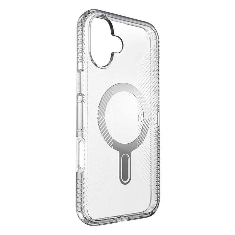 Kryt Speck Presidio Perfect-Clear Grip ClickLock & MagSafe Apple iPhone 16 Plus (Clear / Chrome Finish / Serene Silver)