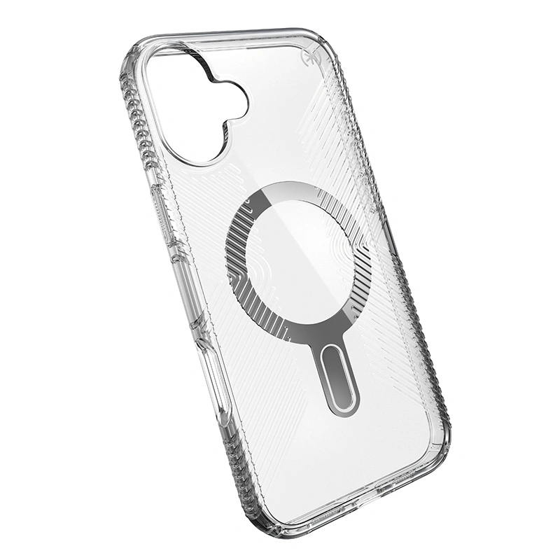 Kryt Speck Presidio Perfect-Clear Grip ClickLock & MagSafe Apple iPhone 16 Plus (Clear / Chrome Finish / Serene Silver)