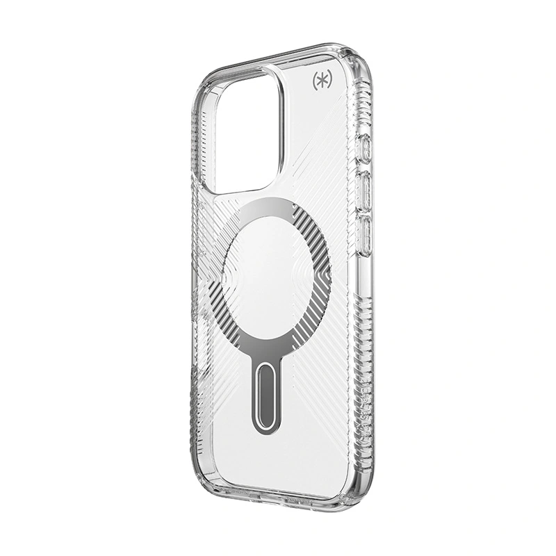 Kryt Case Speck Presidio Perfect-Clear Grip ClickLock & MagSafe Apple iPhone 16 Pro (Clear / Chrome Finish / Serene Silver)