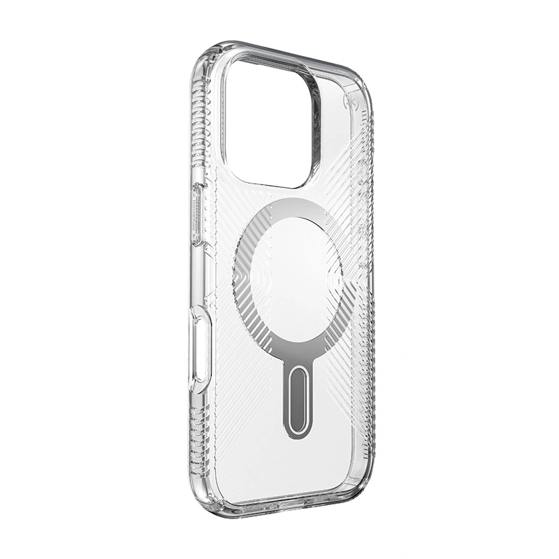 Kryt Speck Presidio Perfect-Clear Grip ClickLock & MagSafe Apple iPhone 16 Pro (Clear / Chrome Finish / Serene Silver)
