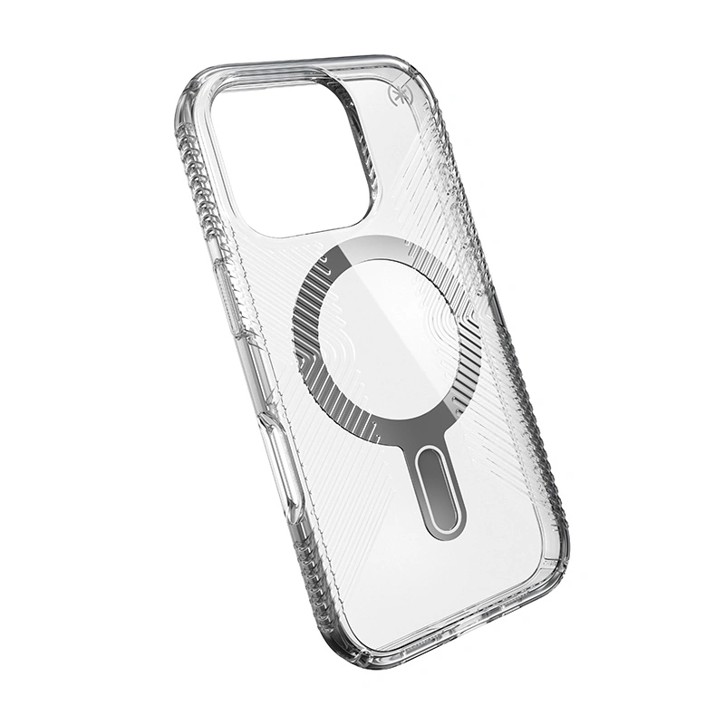 Kryt Speck Presidio Perfect-Clear Grip ClickLock & MagSafe Apple iPhone 16 Pro (Clear / Chrome Finish / Serene Silver)