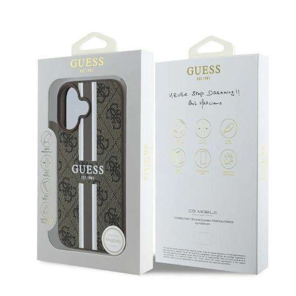 Kryt Guess GUHMP16SP4RPSW Apple iPhone 16 hardcase 4G Printed Stripes MagSafe brown