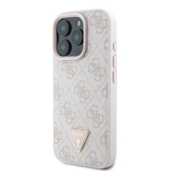 Kryt Guess GUHCP16XP4TDPP Apple iPhone 16 Pro Max hardcase Leather 4G Triangle Strass MagSafe pink