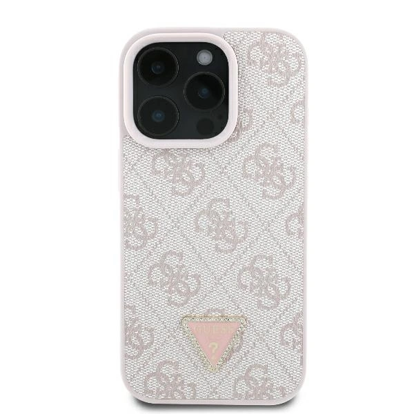 Kryt Guess GUHCP16XP4TDPP Apple iPhone 16 Pro Max hardcase Leather 4G Triangle Strass MagSafe pink