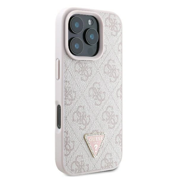Kryt Guess GUHCP16XP4TDPP Apple iPhone 16 Pro Max hardcase Leather 4G Triangle Strass MagSafe pink