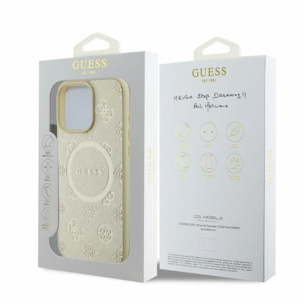 Kryt Guess GUHMP16LPSAPSMED Apple iPhone 16 Pro hardcase Saffiano Peony Classic Logo MagSafe gold