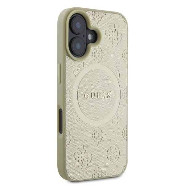 Kryt Guess GUHMP16SPSAPSMED Apple iPhone 16 hardcase Saffiano Peony Classic Logo MagSafe gold