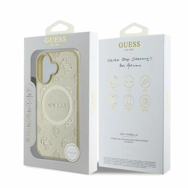 Kryt Guess GUHMP16SPSAPSMED Apple iPhone 16 hardcase Saffiano Peony Classic Logo MagSafe gold
