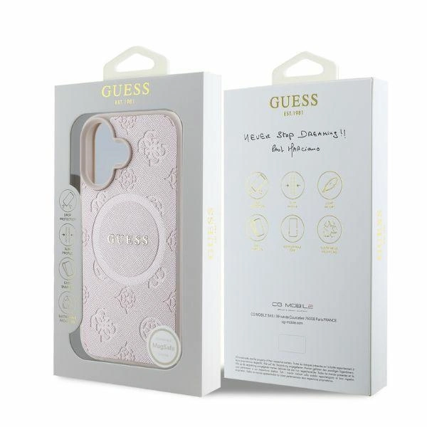 Kryt Guess GUHMP16SPSAPSMEP Apple iPhone 16 hardcase Saffiano Peony Classic Logo MagSafe pink