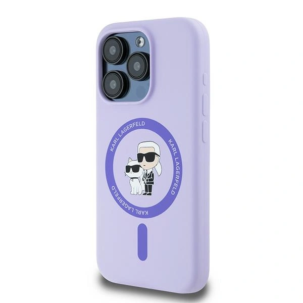 Kryt Karl Lagerfeld KLHMP15LSCMKCRHU Apple iPhone 15 Pro hardcase Silicone Karl&Choupette Heads Ring MagSafe purple