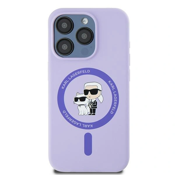 Kryt Karl Lagerfeld KLHMP15LSCMKCRHU Apple iPhone 15 Pro hardcase Silicone Karl&Choupette Heads Ring MagSafe purple
