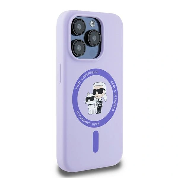Kryt Karl Lagerfeld KLHMP15LSCMKCRHU Apple iPhone 15 Pro hardcase Silicone Karl&Choupette Heads Ring MagSafe purple