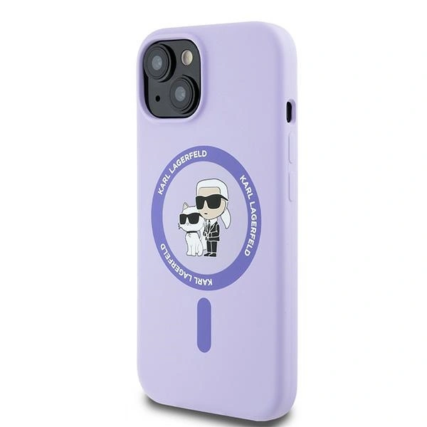 Kryt Karl Lagerfeld KLHMP15SSCMKCRHU Apple iPhone 15 hardcase Silicone Karl&Choupette Heads Ring MagSafe purple