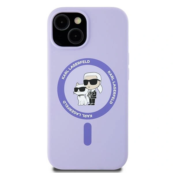 Kryt Karl Lagerfeld KLHMP15SSCMKCRHU Apple iPhone 15 hardcase Silicone Karl&Choupette Heads Ring MagSafe purple