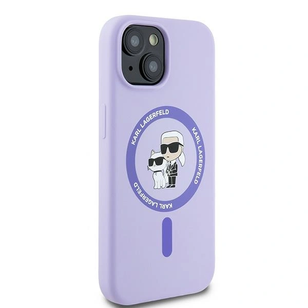 Kryt Karl Lagerfeld KLHMP15SSCMKCRHU Apple iPhone 15 hardcase Silicone Karl&Choupette Heads Ring MagSafe purple