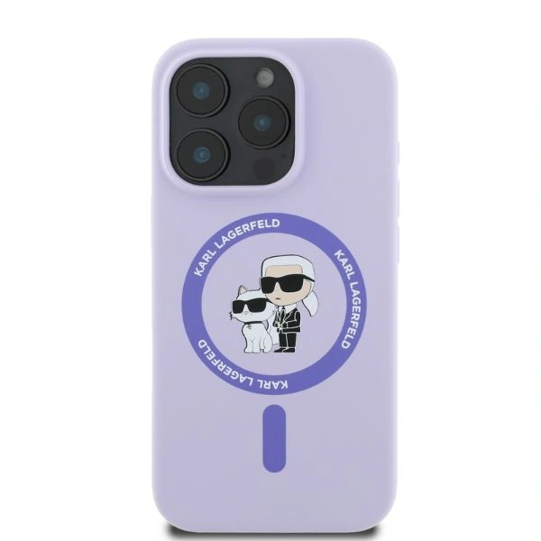 Kryt Karl Lagerfeld KLHMP16LSCMKCRHU Apple iPhone 16 Pro hardcase Silicone Karl&Choupette Heads Ring MagSafe purple