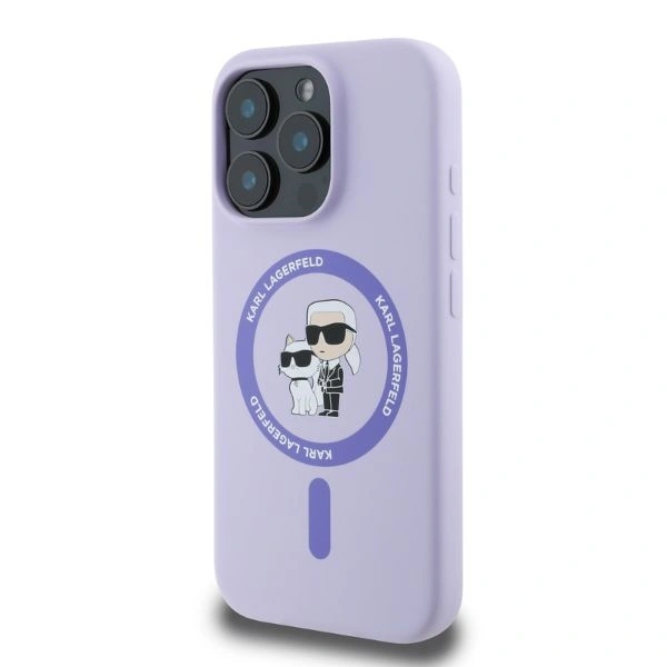 Kryt Karl Lagerfeld KLHMP16LSCMKCRHU Apple iPhone 16 Pro hardcase Silicone Karl&Choupette Heads Ring MagSafe purple