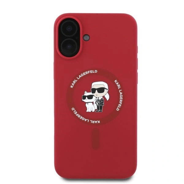 Kryt Karl Lagerfeld KLHMP16SSCMKCRHR Apple iPhone 16 hardcase Silicone Karl&Choupette Heads Ring MagSafe red