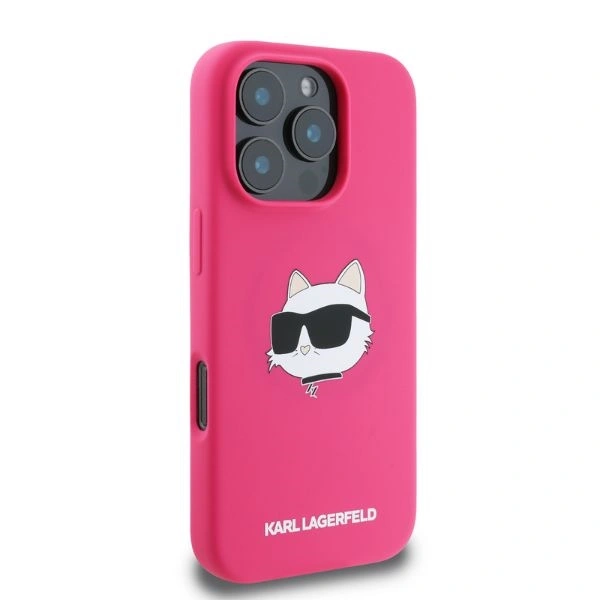 Kryt Karl Lagerfeld KLHMP16XSCHPPLF Apple iPhone 16 Pro Max hardcase Silicone Choupette Head Print MagSafe fuchsia