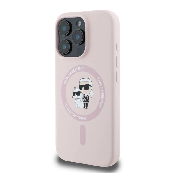 Kryt Karl Lagerfeld KLHMP16XSCMKCRHP Apple iPhone 16 Pro Max hardcase Silicone Karl&Choupette Heads Ring MagSafe pink