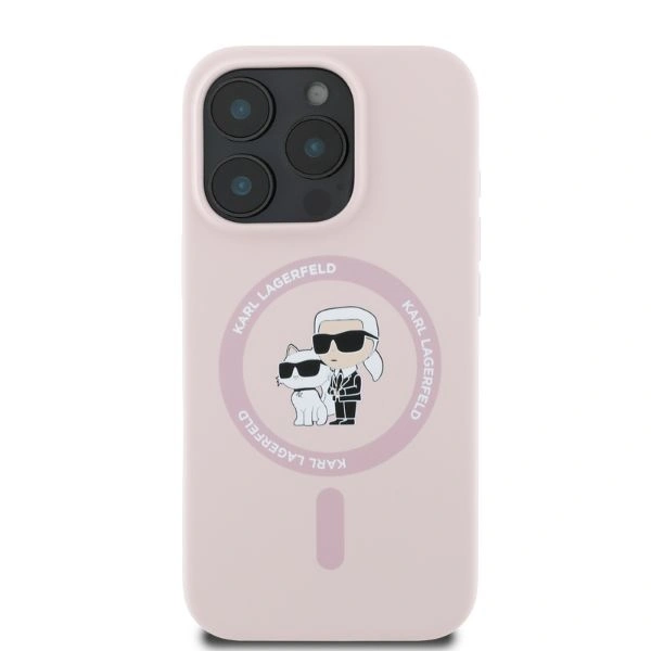 Kryt Karl Lagerfeld KLHMP16XSCMKCRHP Apple iPhone 16 Pro Max hardcase Silicone Karl&Choupette Heads Ring MagSafe pink